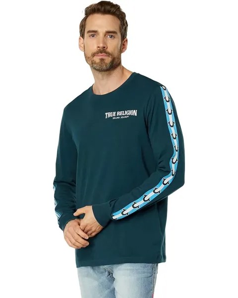 Футболка True Religion Long Sleeve Damask Taped, цвет Reflect Pond