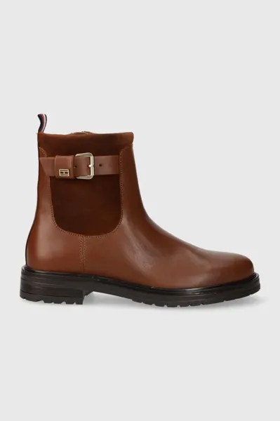 BELT BOOTIE MATERIAL MIX кожаные ботильоны Tommy Hilfiger, коричневый