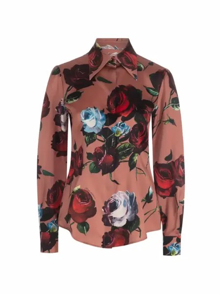 Атласная рубашка с цветочным принтом Dolce&Gabbana, мультиколор