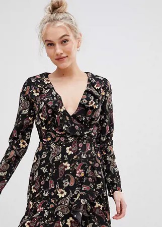 Платье с цветочным принтом, запахом и оборками Parisian Petite-Мульти