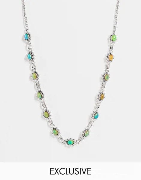 Серебристое ожерелье с камнями «фантазия» в духе y2k в стиле унисекс и гранж Reclaimed Vintage Inspired-Серебряный