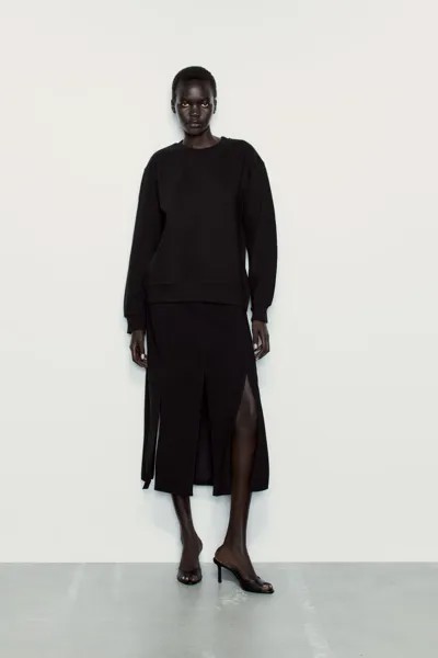 Минималистический свитшот из полухлопка ZARA, черный