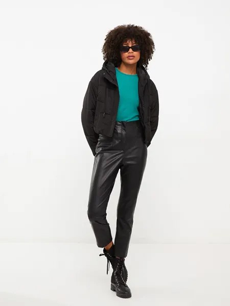 Однотонный женский пуховик с капюшоном и длинными рукавами LCW Casual