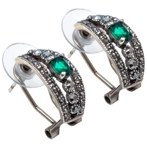 Серьги WowMan Jewelry, кристалл, серебряный, зеленый