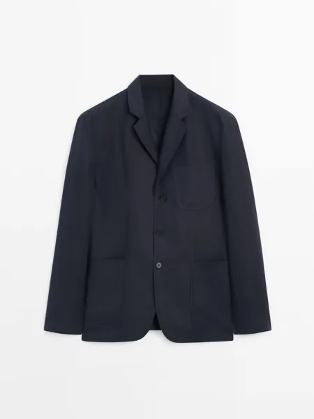 Костюмный пиджак из 100% льна Massimo Dutti, синий