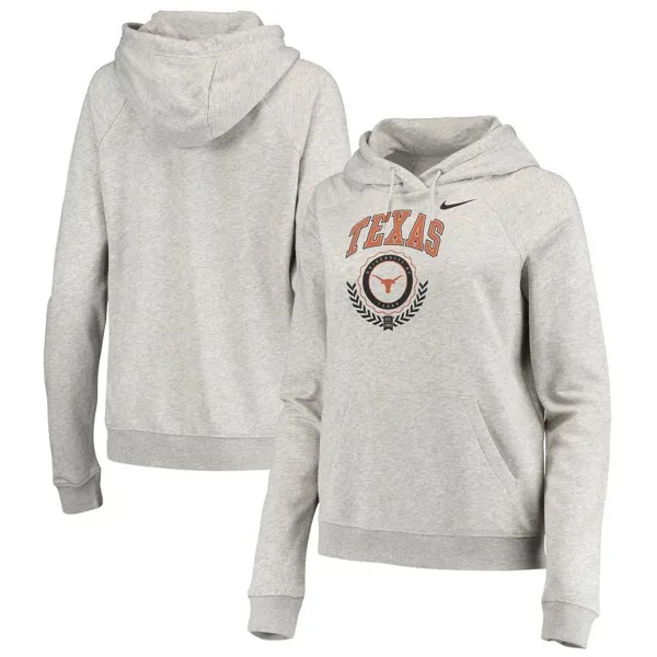 Женский флисовый пуловер с капюшоном Nike Heathered Grey Texas Longhorns Varsity Fleece Tri-Blend реглан Nike