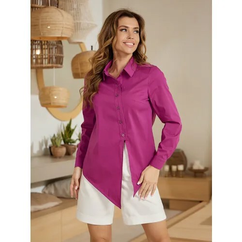 Рубашка  D.va, нарядный стиль, полуприлегающий силуэт, длинный рукав, однотонная, размер 50, розовый