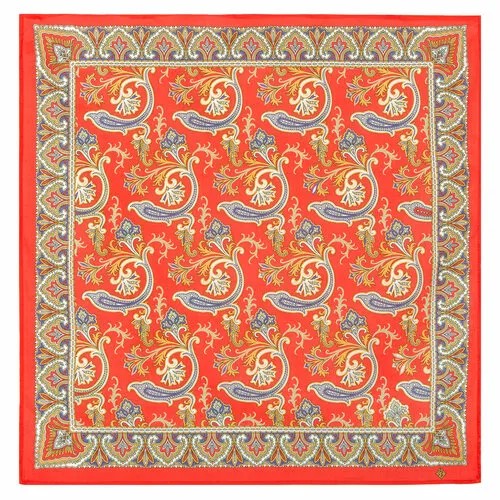 Платок Павловопосадская платочная мануфактура,76х76 см, красный, оранжевый