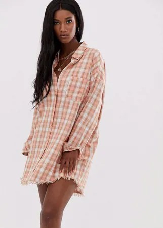 Клетчатое платье-рубашка в стиле oversize Missguided-Розовый