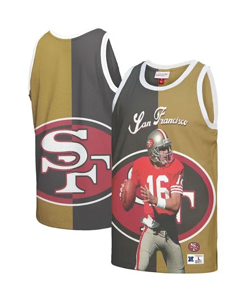 Мужская майка с графическим рисунком Joe Montana, черная, золотистая San Francisco 49ers Mitchell & Ness