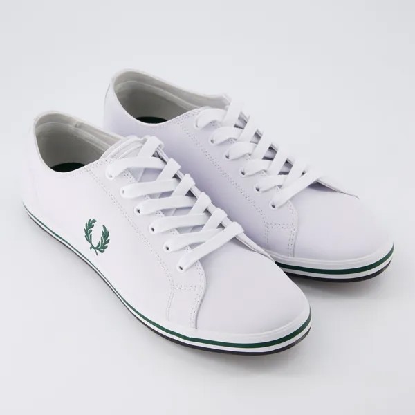 Белые кроссовки с деталями из зеленой кожи Fred Perry