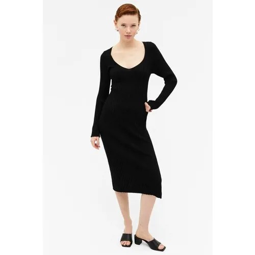 Трикотажное платье миди с длинными рукавами - черный - XXS