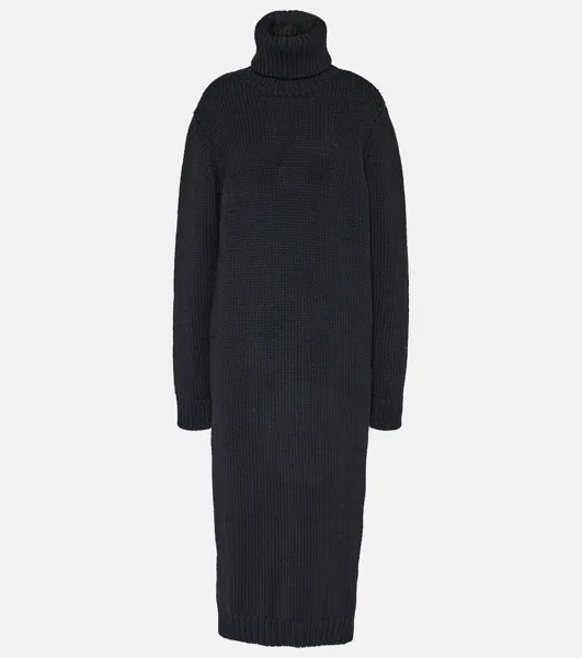 Платье-свитер из шерсти в рубчик Saint Laurent, черный