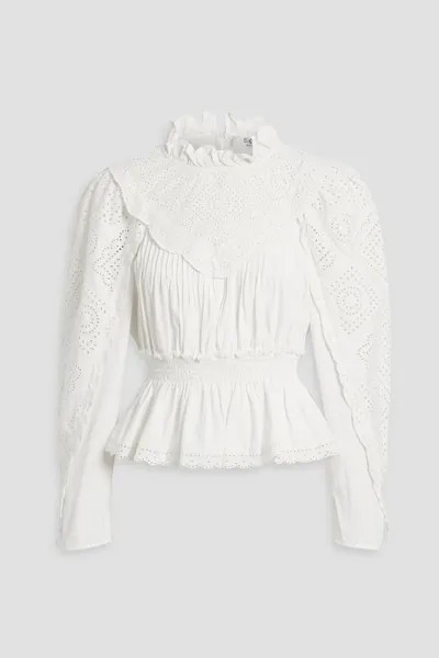 Хлопковая блузка Vienne с оборками из английской вышивки Sea, белый