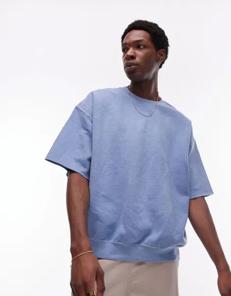 Синий свитшот с короткими рукавами Topman Vintage Wash