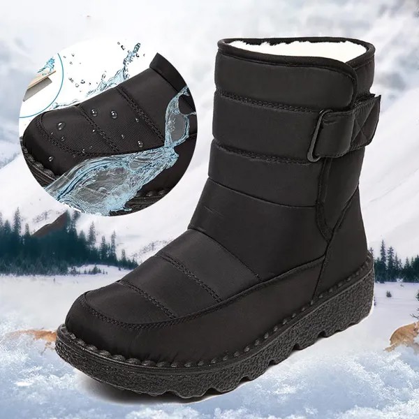 Нескользящие водонепроницаемые снежные ботинки для женщин 2022 толстые плюшевые зимние ботильоны женская платформа держать теплые ватные мягкие туфли