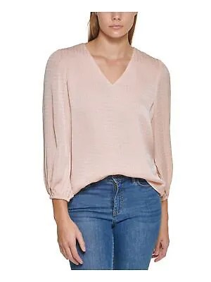 CALVIN KLEIN Женский розовый пуловер с закругленным краем на подкладке и рукавами 3/4 с V-образным вырезом L