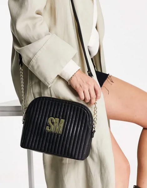 Черная стеганая сумка через плечо на ремешке-цепочке с логотипом Steve Madden-Черный
