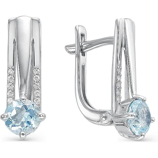 Серьги женские из серебра АЛЬКОР 02-0341, топаз/фианит
