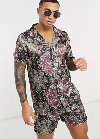Атласная рубашка с принтом пейсли от комплекта Urban Threads-Черный цвет
