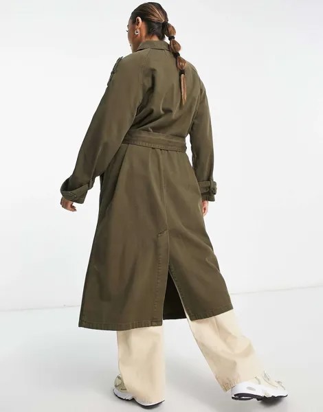 Пальто цвета хаки из стираного хлопка ASOS
