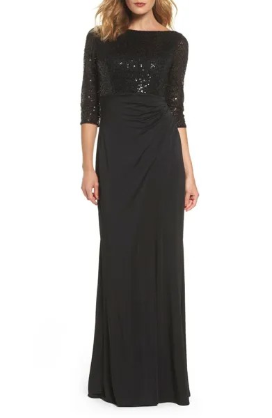 НОВИНКА LA FEMME 24858, черное платье из эластичного джерси с пайетками, плиссированной юбкой и присборенной талией, 6