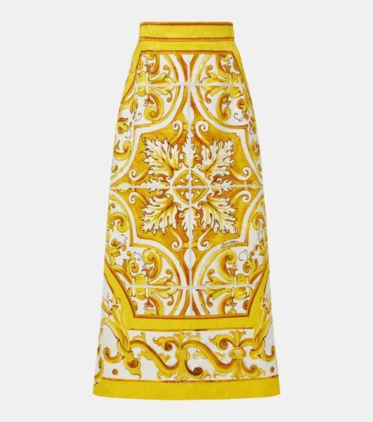Юбка миди из парчи майолика Dolce&Gabbana, цвет mix maiolica giallo