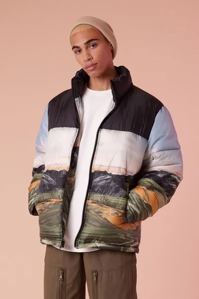 Пуховик с горным пейзажем Forever 21, черный