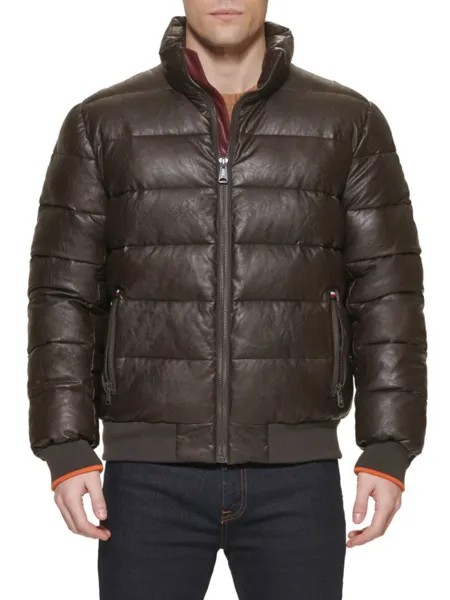 Стеганый бомбер из искусственной кожи Tommy Hilfiger, цвет Saddle