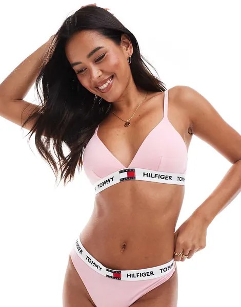 Tommy Hilfiger – Светло-розовый бюстгальтер с треугольными чашками и логотипом в стиле ретро