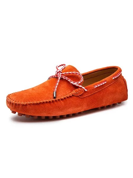 Milanoo Mens Orange Suede Loafer Shoes Slip-On Moccasin Driving Shoes