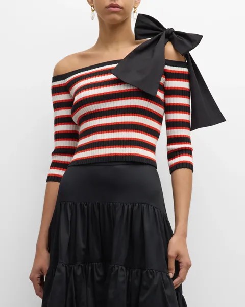 Укороченный топ в рубчик в полоску с открытыми плечами Carlo Bow Hellessy, цвет Black Multi
