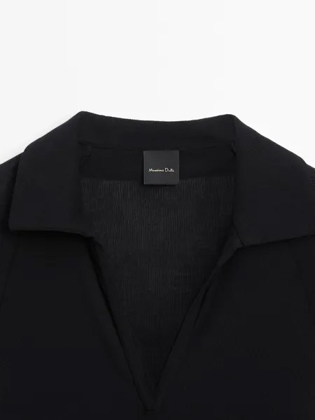 Рубашка поло с короткими рукавами из хлопка в рубчик Massimo Dutti, black