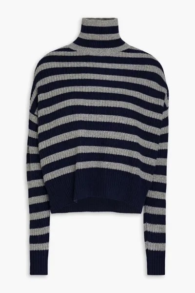 Полосатый кашемировый свитер с высоким воротником Autumn Cashmere, темно-синий