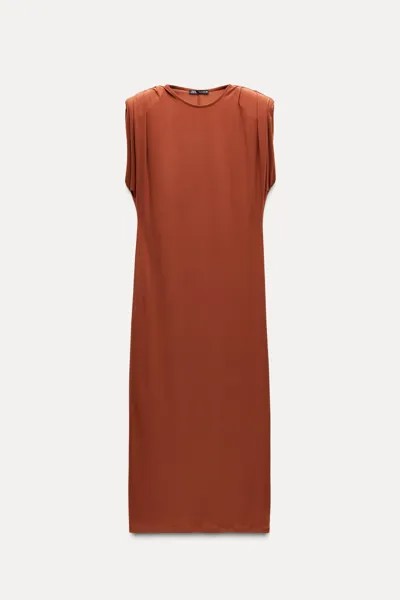 Платье Zara Long With Shoulder Pads, кирпичный
