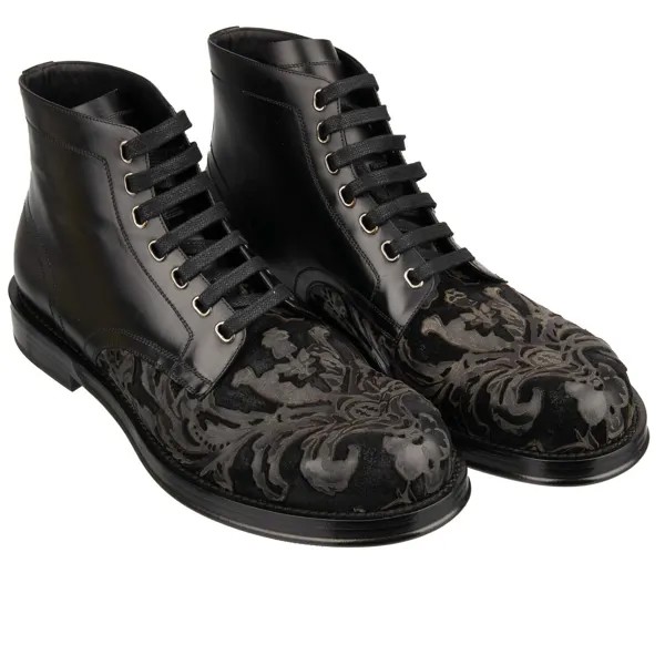DOLCE - GABBANA Кожаные ботинки на шнуровке в стиле барокко, черные 44 UK 10 US 11 12904