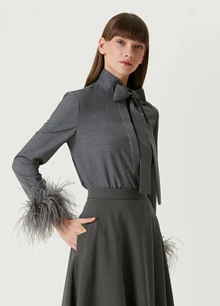 Шерстяная рубашка с плюшевыми деталями Valentino, серый