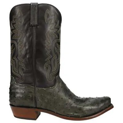 Lucchese Dante Ostrich Snip Toe Cowboy Мужские черные, зеленые классические ботинки N1202-73