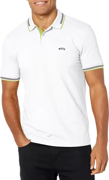 Мужская футболка-поло HUGO BOSS Paul Modern Essential Blank White/Electric Lime, белый