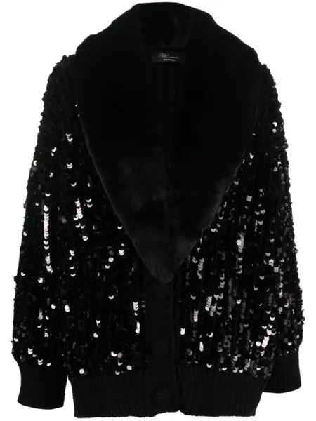 Кардиган с искусственным мехом и пайетками Blumarine, черный