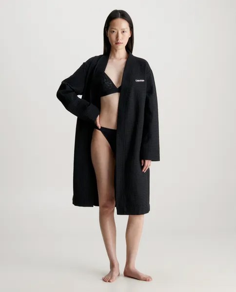 Женский хлопковый халат с тиснением Calvin Klein, черный