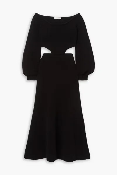 Платье миди из шерсти и кашемира с открытыми плечами Chloé, черный