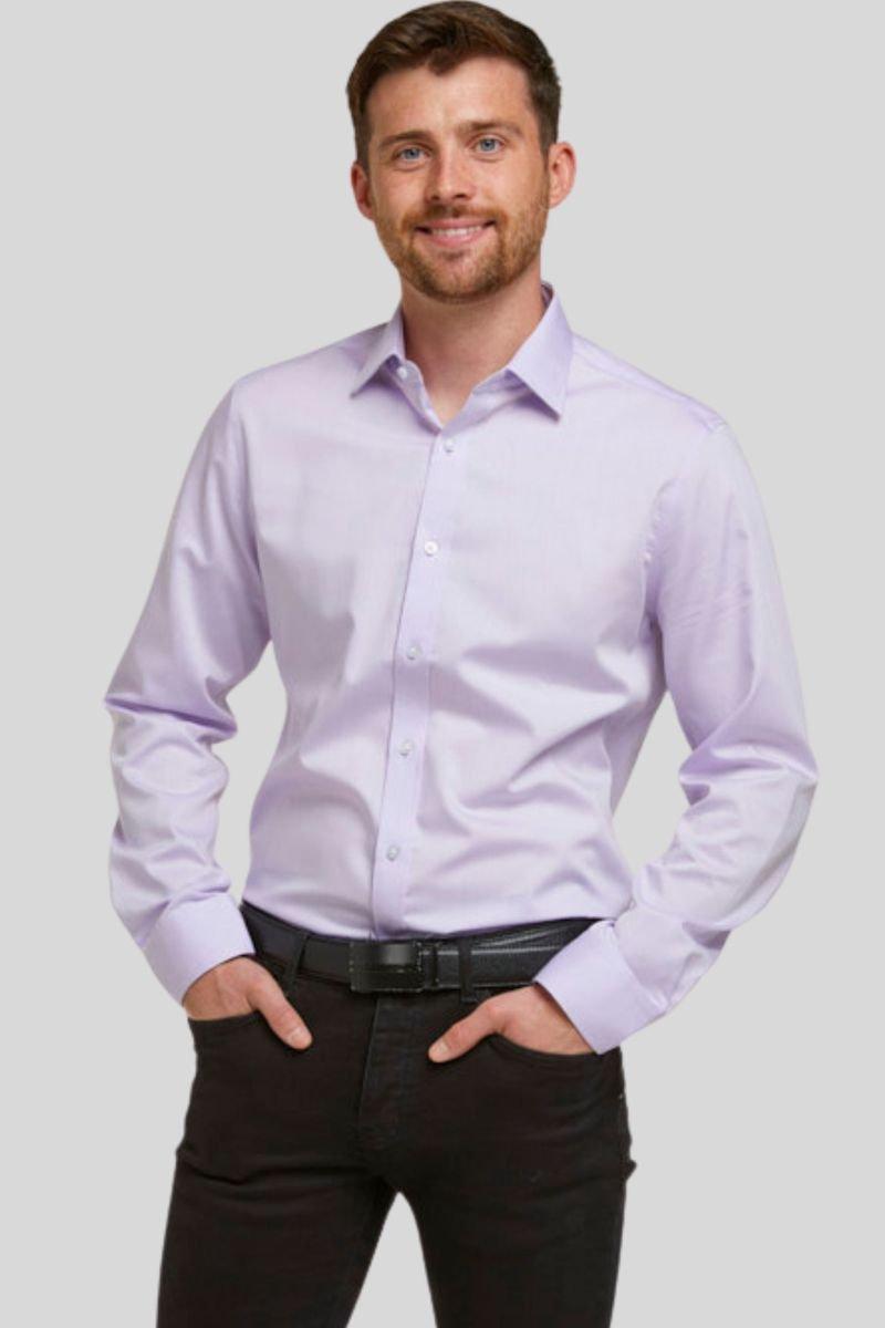 Приталенная рубашка из твила из чистого хлопка сиреневого цвета без глажки Double TWO, фиолетовый
