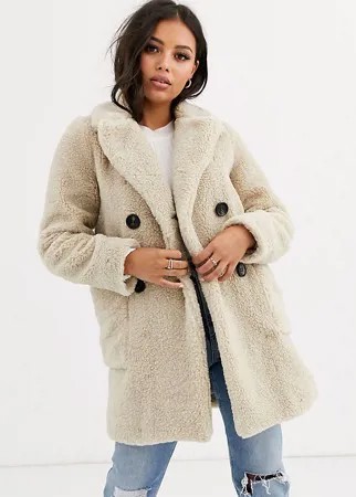Кремовое пальто на пуговицах New Look Petite-Кремовый