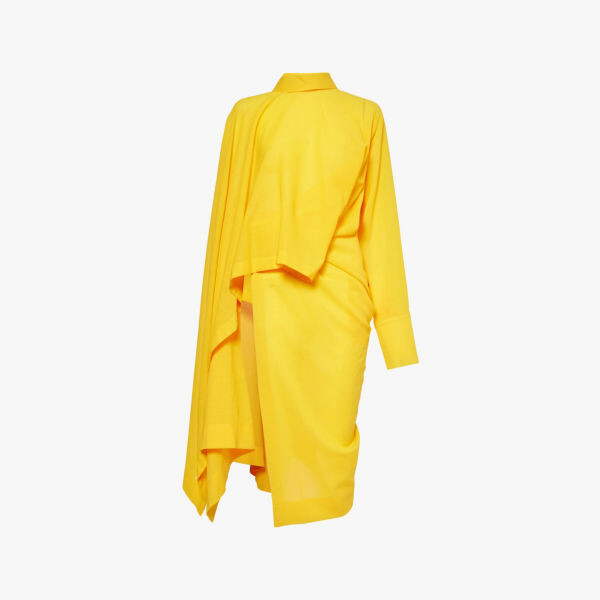 Многослойное платье миди из шерстяной смеси с одним длинным рукавом от Enclothe Issey Miyake, желтый