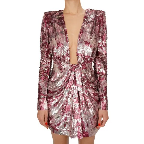 DSQUARED2 RUNWAY Мини-платье из тюля с пайетками и вышивкой, розовое 12292