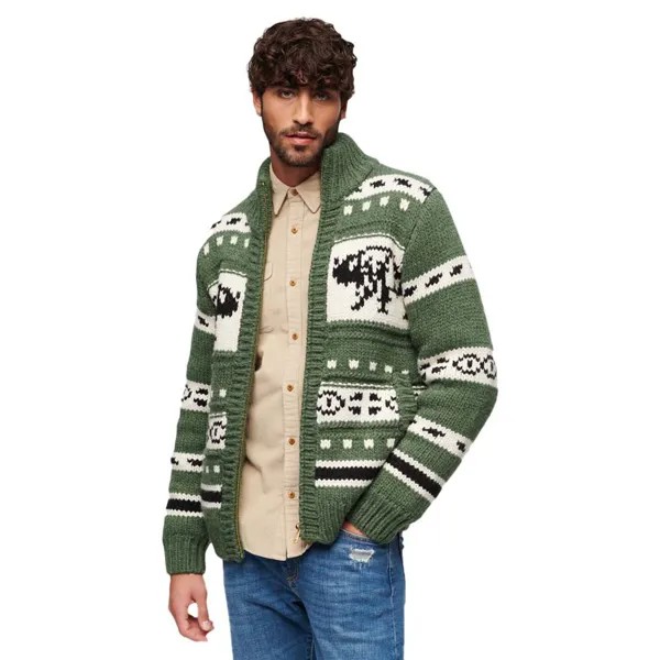 Свитер Superdry Chunky Knit Patterened Full Zip, зеленый