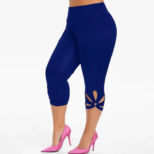 Мода женщинплюс размер твердых полых эластичных Waist случайные брюки leggings
