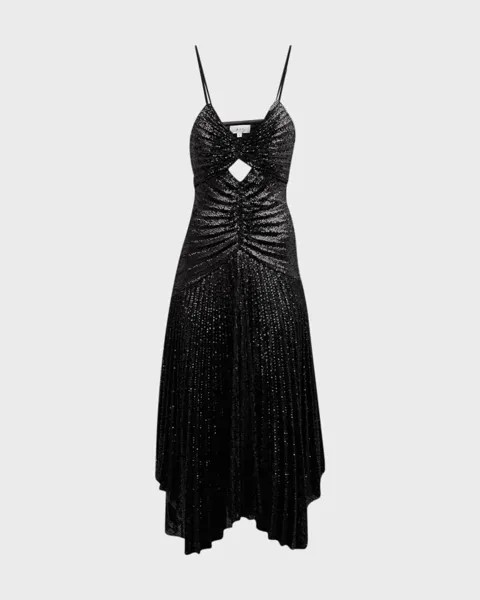 Плиссированное блестящее платье-трапеция миди Lou Lou A.L.C.