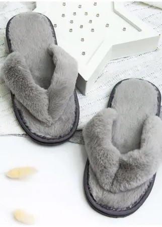 Тапочки женские Мех сланцы AMARO HOME Открытый нос (Серый) 39-41